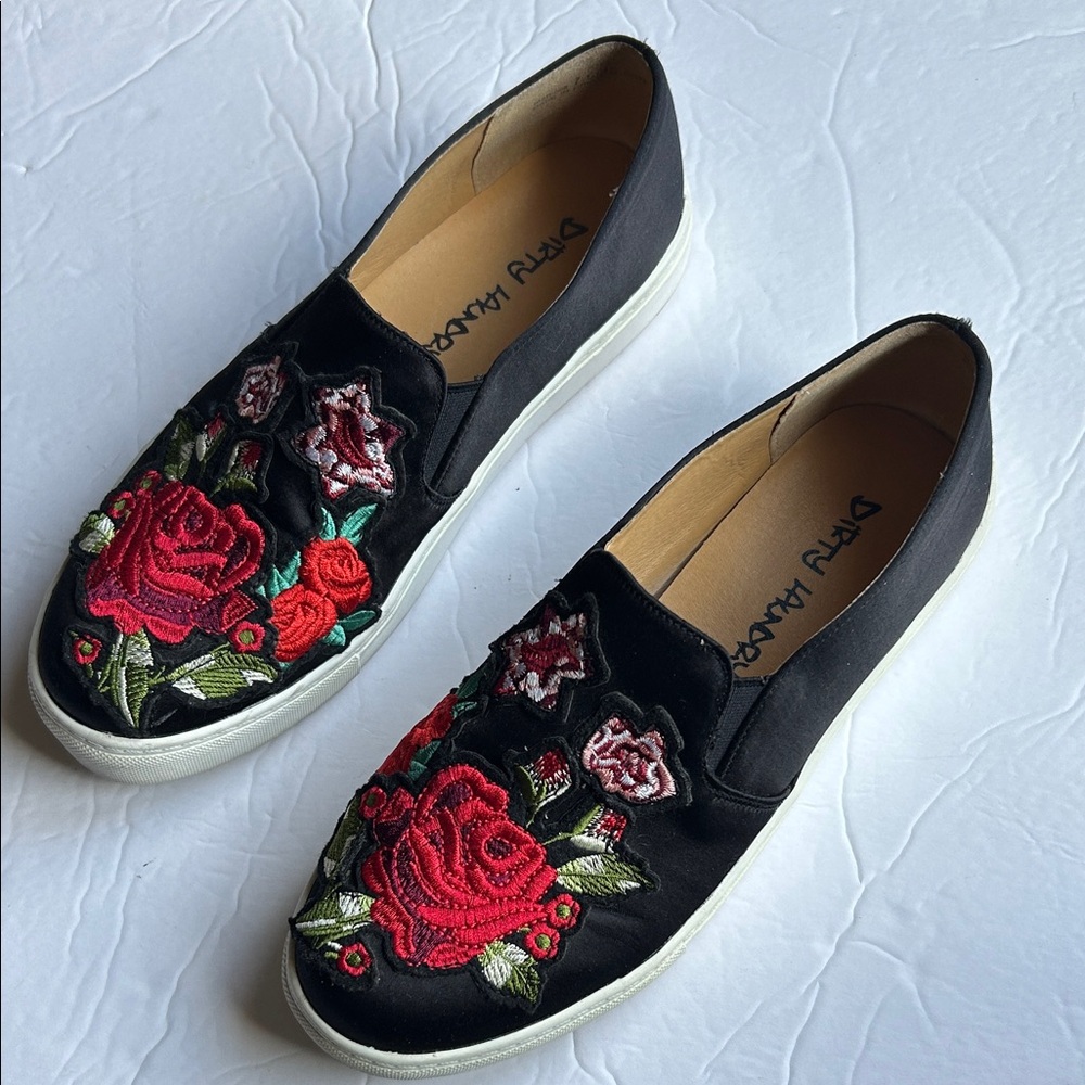 Black Embroidered Slip-On Shoes